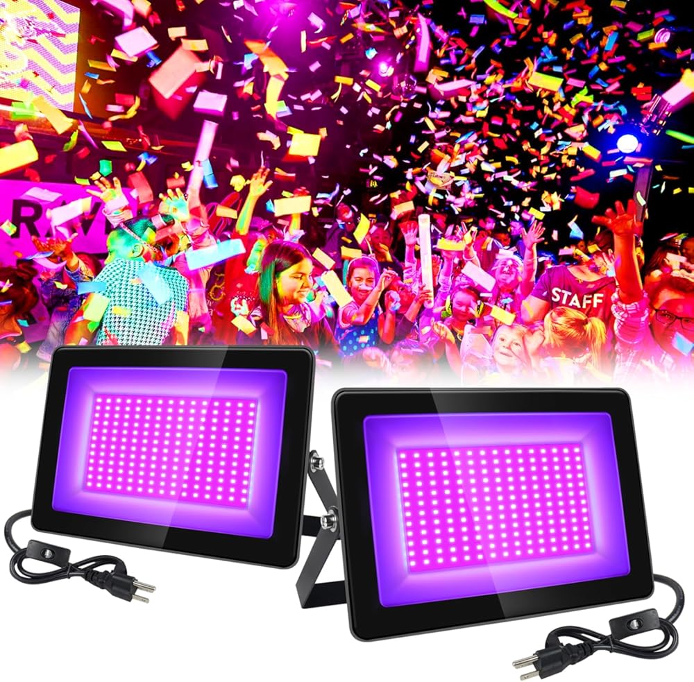 inSharePlus 2 Pack 100W UV Flood Light, IP66 Waterproof Outdoor High Power Black Lights with UL Plug (3.3ft Cable), 395nm-405nm Blacklight for Glow Party, Stage, UV Glue Resin Curing Paint, Collection
