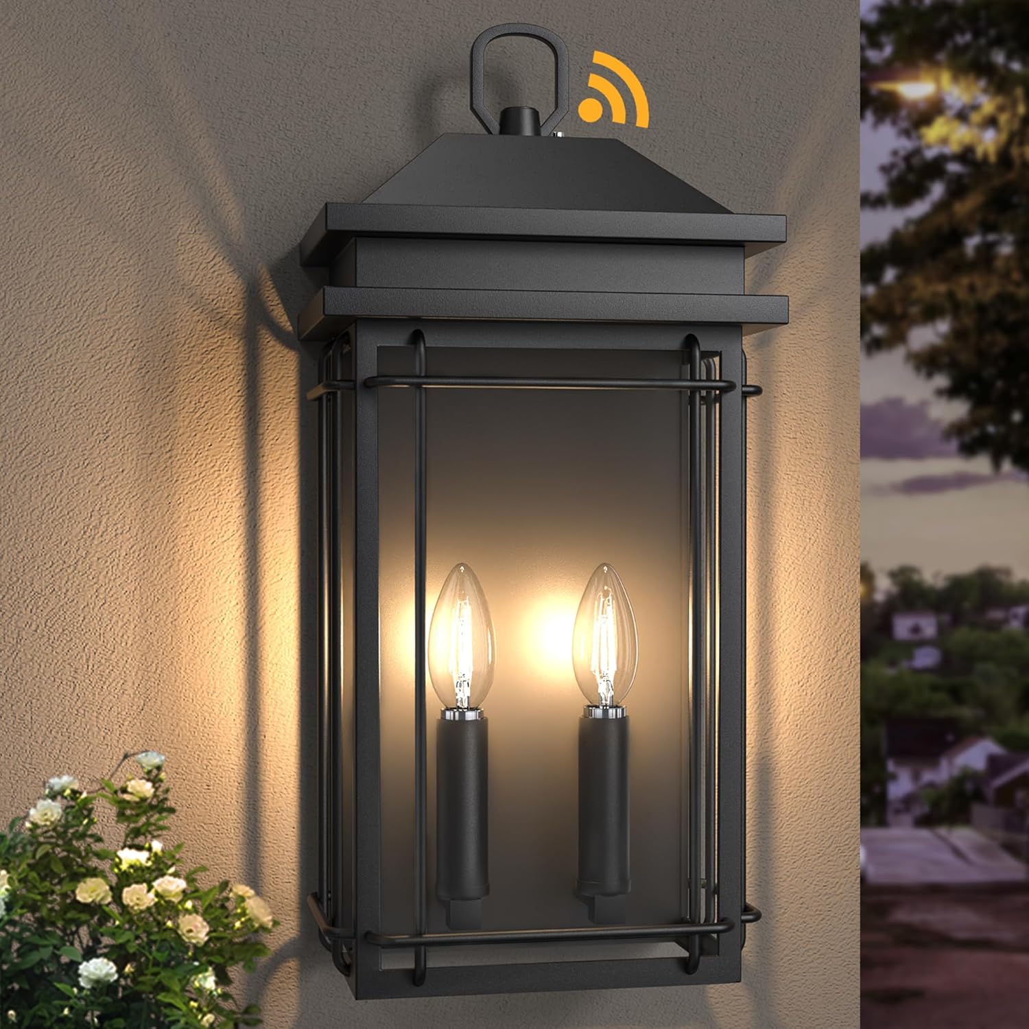 Dusk to Dawn Outdoor Lighting, 20INCH Waterproof Exterior Lighting Fixtures, Black Front Porch Light with Tempered Glass, Modern Outside Lights for House Garage Front Door