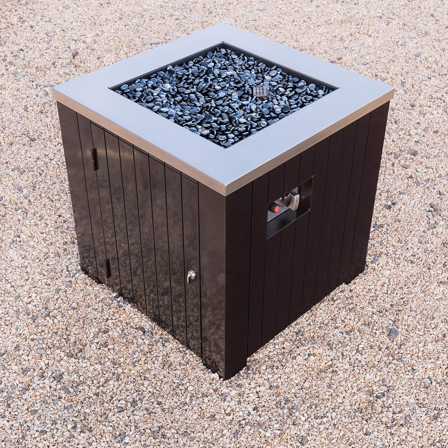 Outdoor Square Stainless Steel Propane Fire Pit by Brown Silver Aluminum