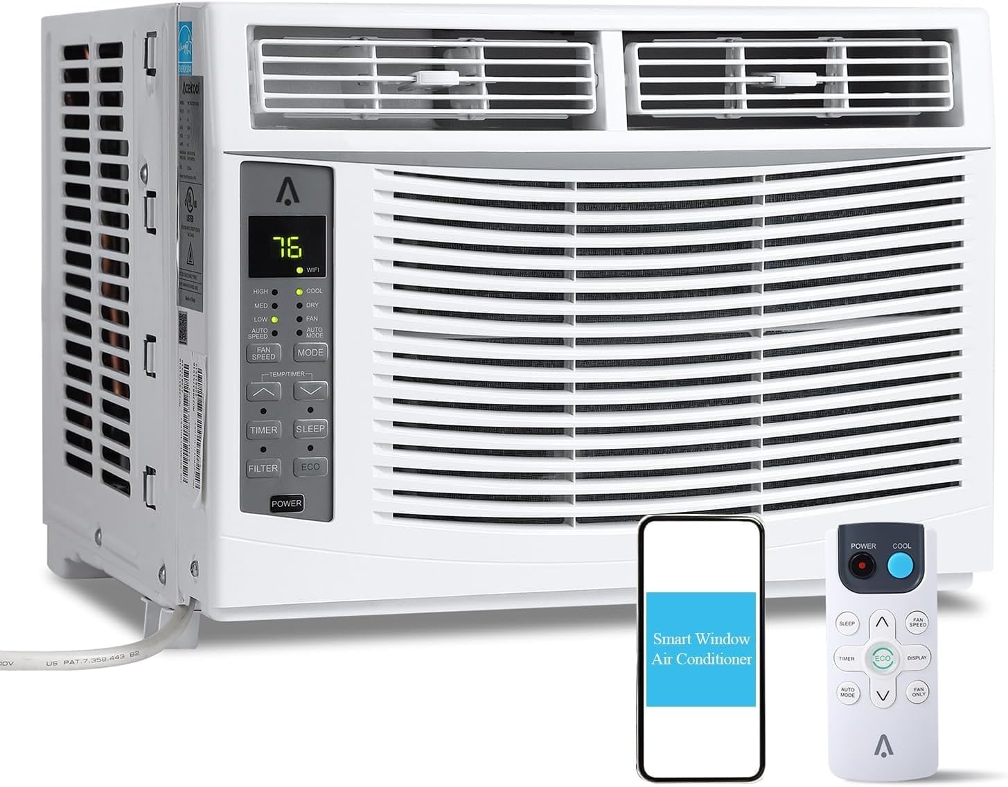 6000 BTU Window Air Conditioner with WiFi - Smart AC Cools 250 Sq.Ft, 115V Energy Efficient Unit w/App & Remote Control, Timer for Bedroom/Living Room