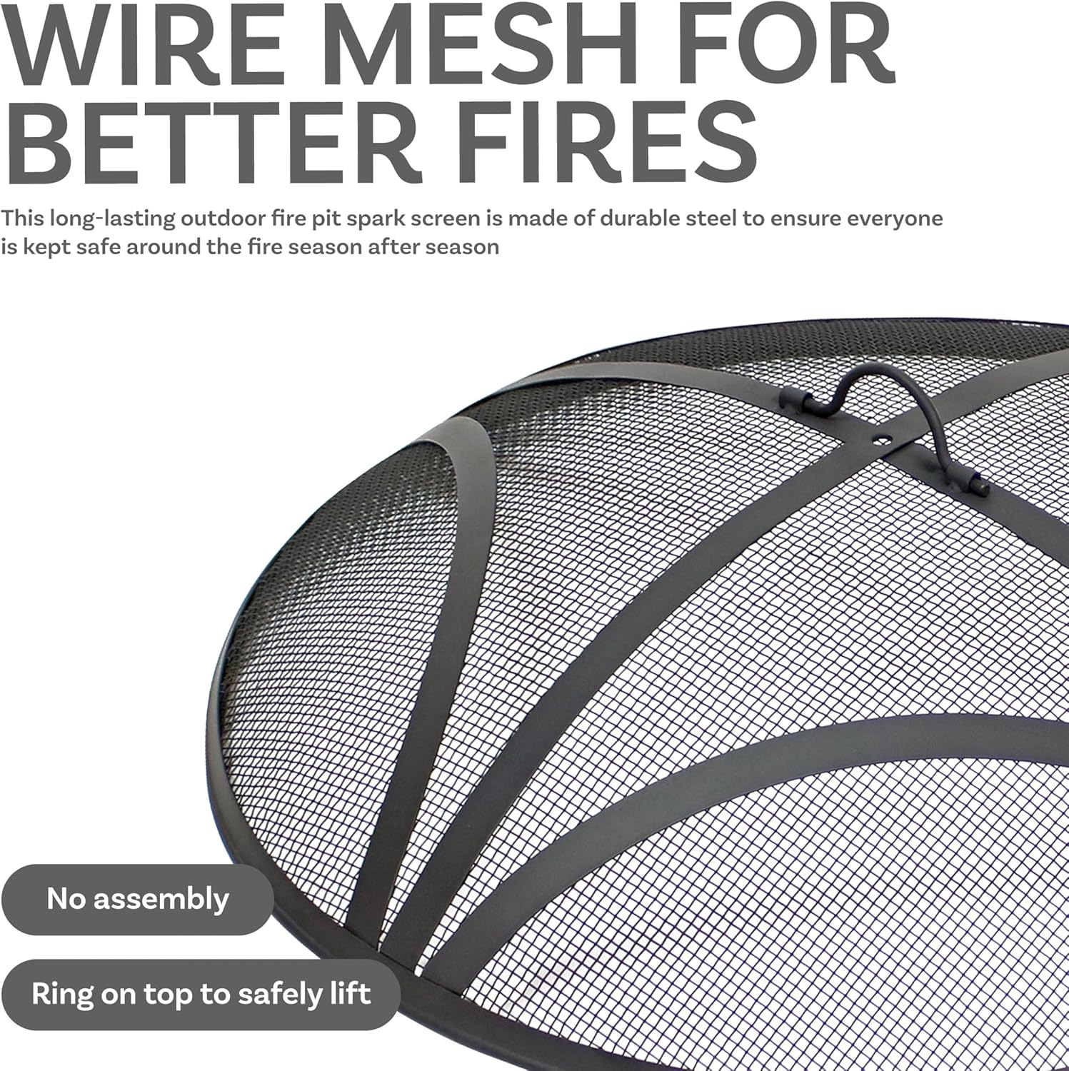 Sunnydaze Black Reinforced Steel Mesh Fire Pit Spark Screen with Ring Handle - 40-Inch Diameter