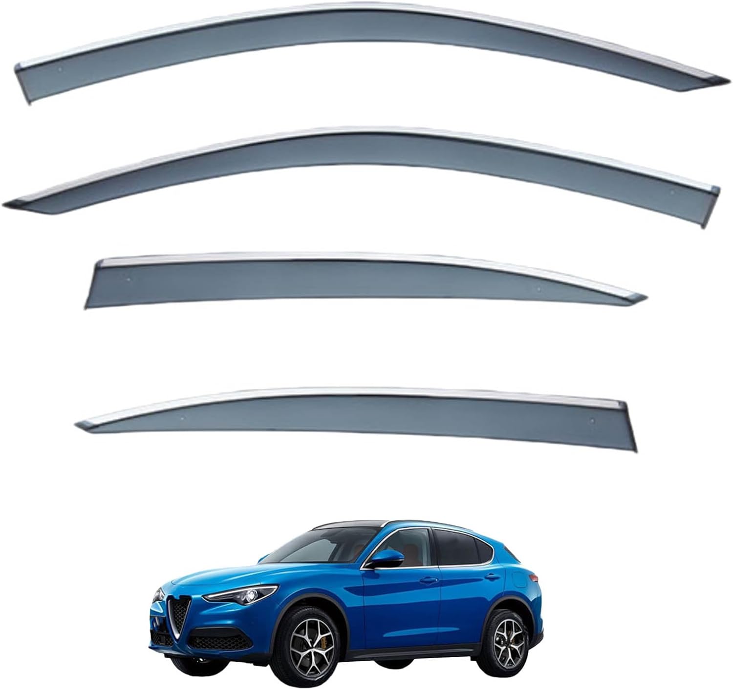 Window Deflectors for Alfa Romeo Stelvio MK1 2017+, Sun Rain Guard Window Visors Vent Shades with Bright Stripes Car Accessories