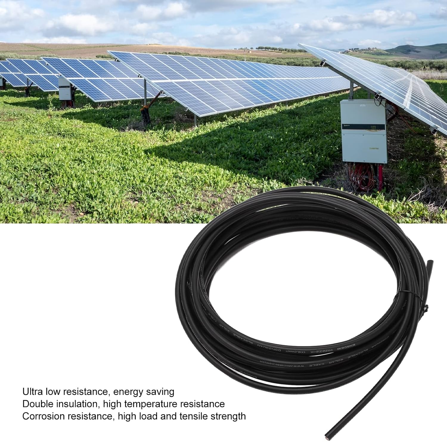 Solar Panel Wire, XLPE Copper Tinned Wire Resistant to High Temperature Electrical Wire, Energy Saving Professional Solar Wire, for LED Lighting[Black 6mm² 50M]