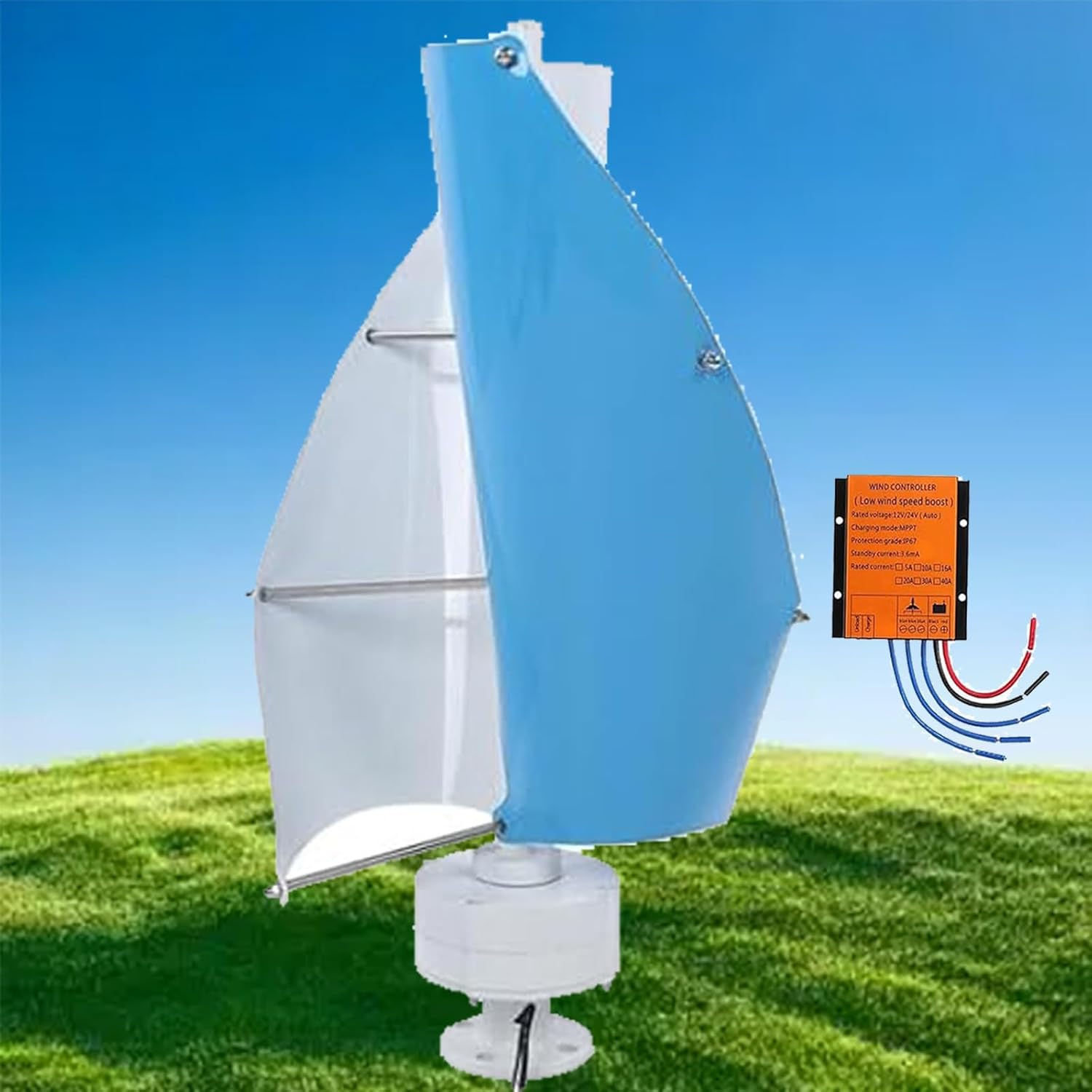 16000W Magnetic Levitation Vertical Axis Wind Turbine Generator Kit with MPPT Controller for Home, Street Lighting & Boats - Efficient Blue 48V Power Solution