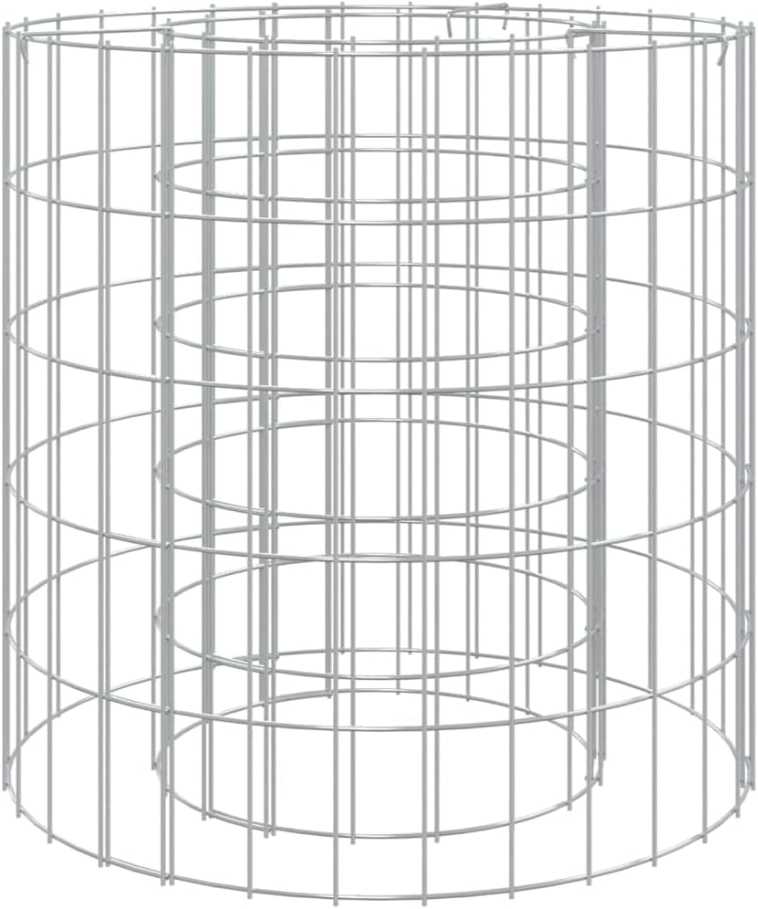 Gabion Fire Pit, 19.7in Galvanized Iron Round Fire Pit for Garden and Patio Use