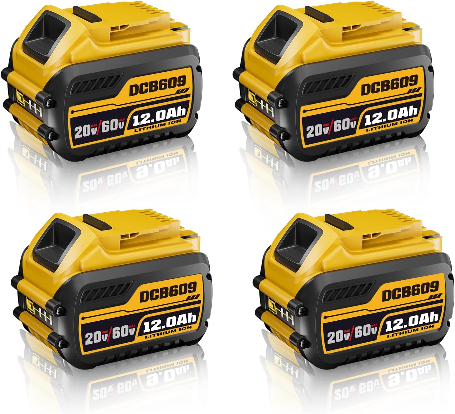 4Pack DCB606 12.0Ah Replacement for Dewalt 20V/60V Battery, Compatible with Dewalt 20V/60V Lithium Battery DCB609 DCB606 DCB612 DCB200 DCB204 DCB206 DCB207 Cordless Power Tools