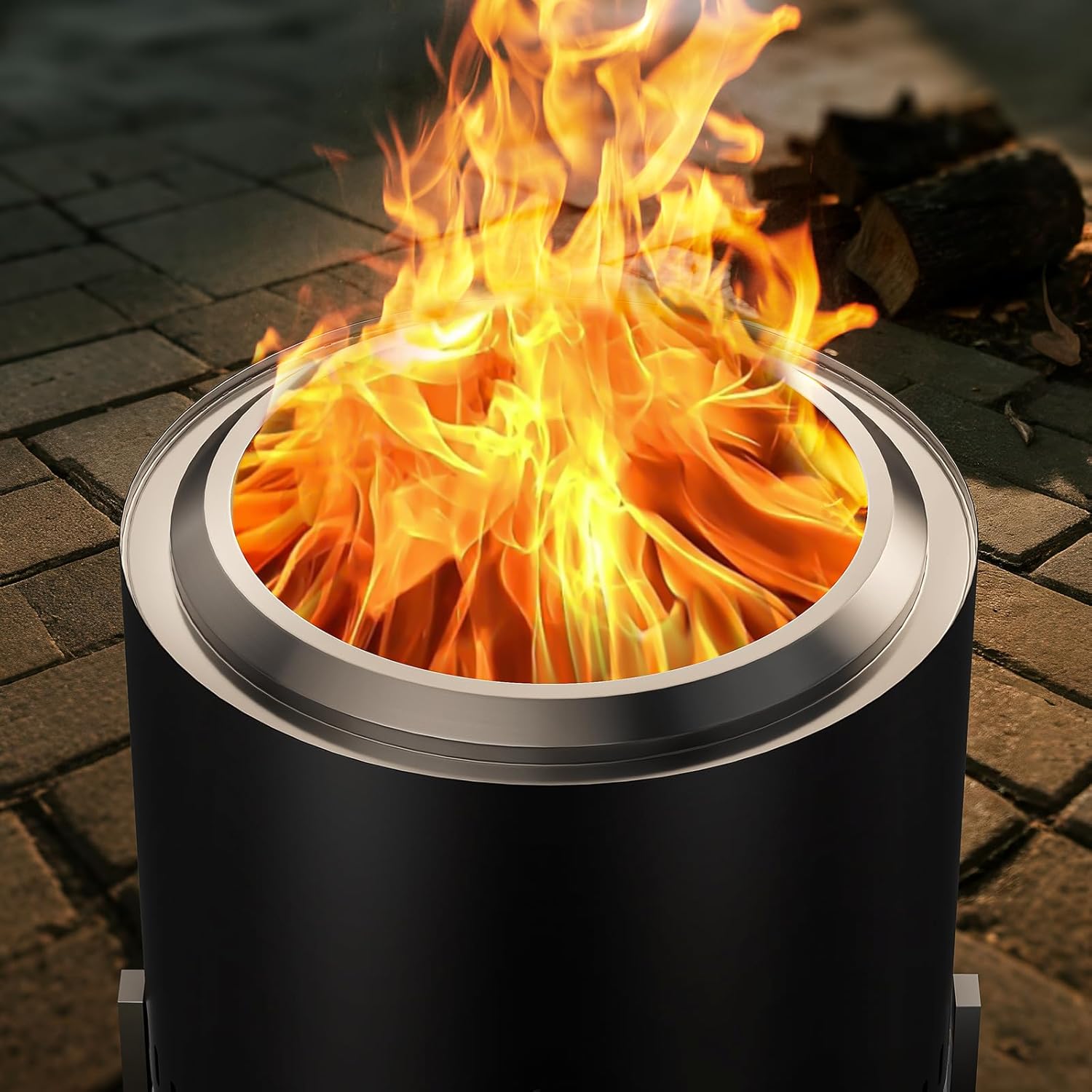 19.5 inch Stainless Steel Smokeless Fire Pit, Outdoor Smokeless Firepit with Tote Bag&Fire Poker, Wood Burning Fire Pits for Camping, Bonfire, Low Smoke Firepit for Outside (Vertical Hole)