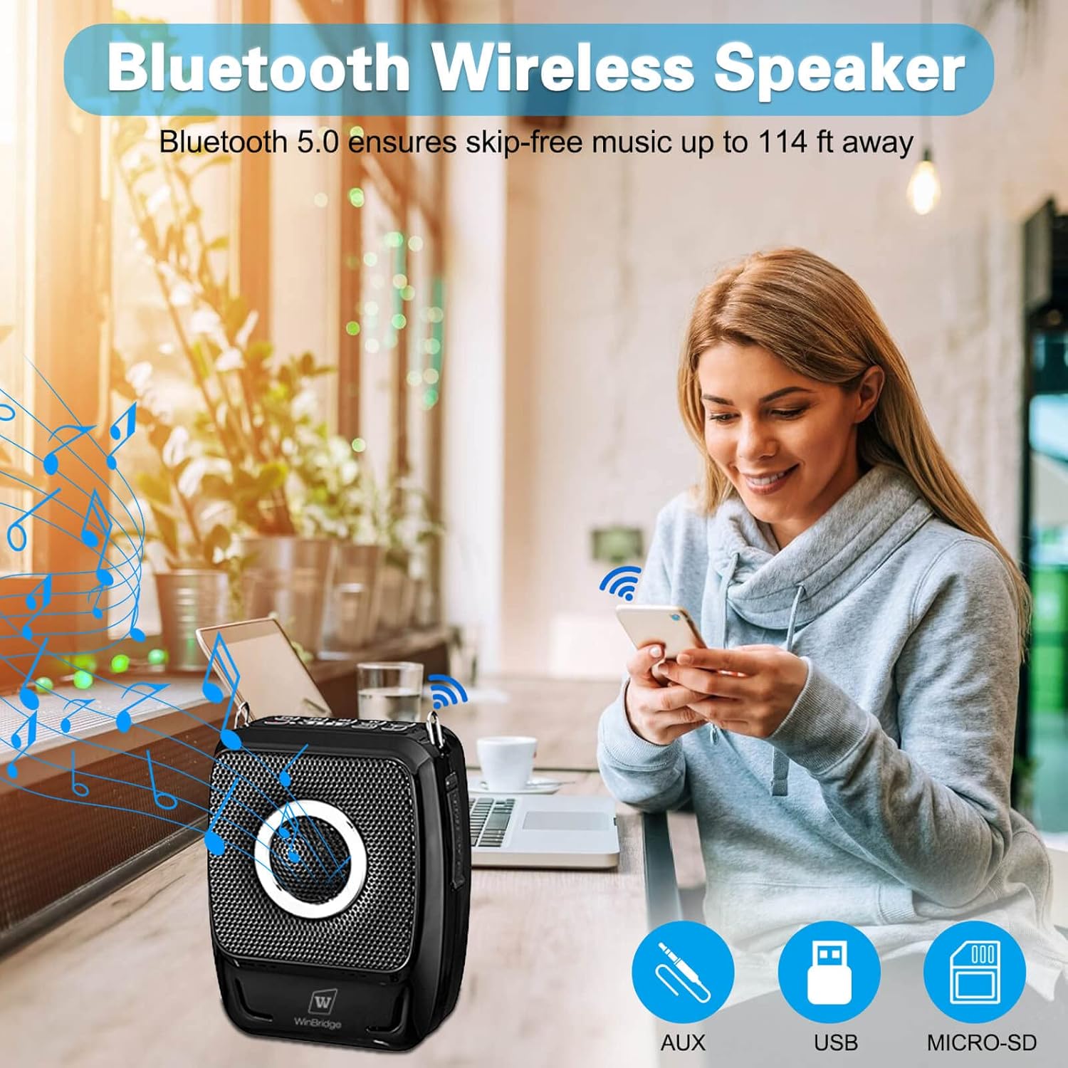 Voice Amplifier with Dual Professional Microphones Wireless-25W Portable Microphone and Speaker Pa System, Bluetooth Speaker with Microphone Megaphone for Teachers Outdoor Indoor ect