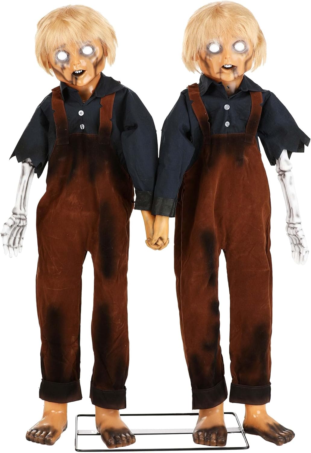 Fun Costumes Creepy Twin Boys Animatronic, Halloween Animatronic Metal Frame Plastic Heads Hands Feet, Scary Doll Decoration - Standard - Multicolor