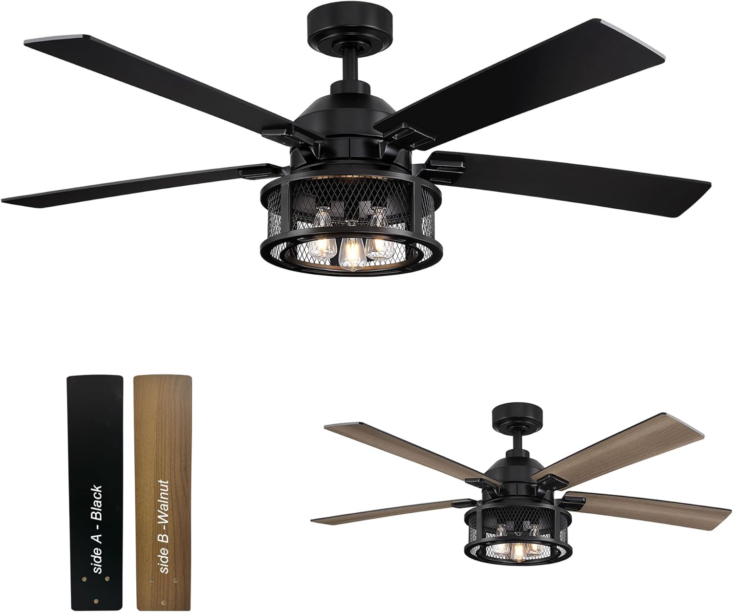 Ceiling Fans with Lights and Remote, 52 Inch Farmhouse Ceiling Fan for Bedroom Living Room, Black Chandelier Outdoor Ceiling Fans for Patios, 3 Speeds, Reversible 5 Blades, Timer, Ventilador de Techo