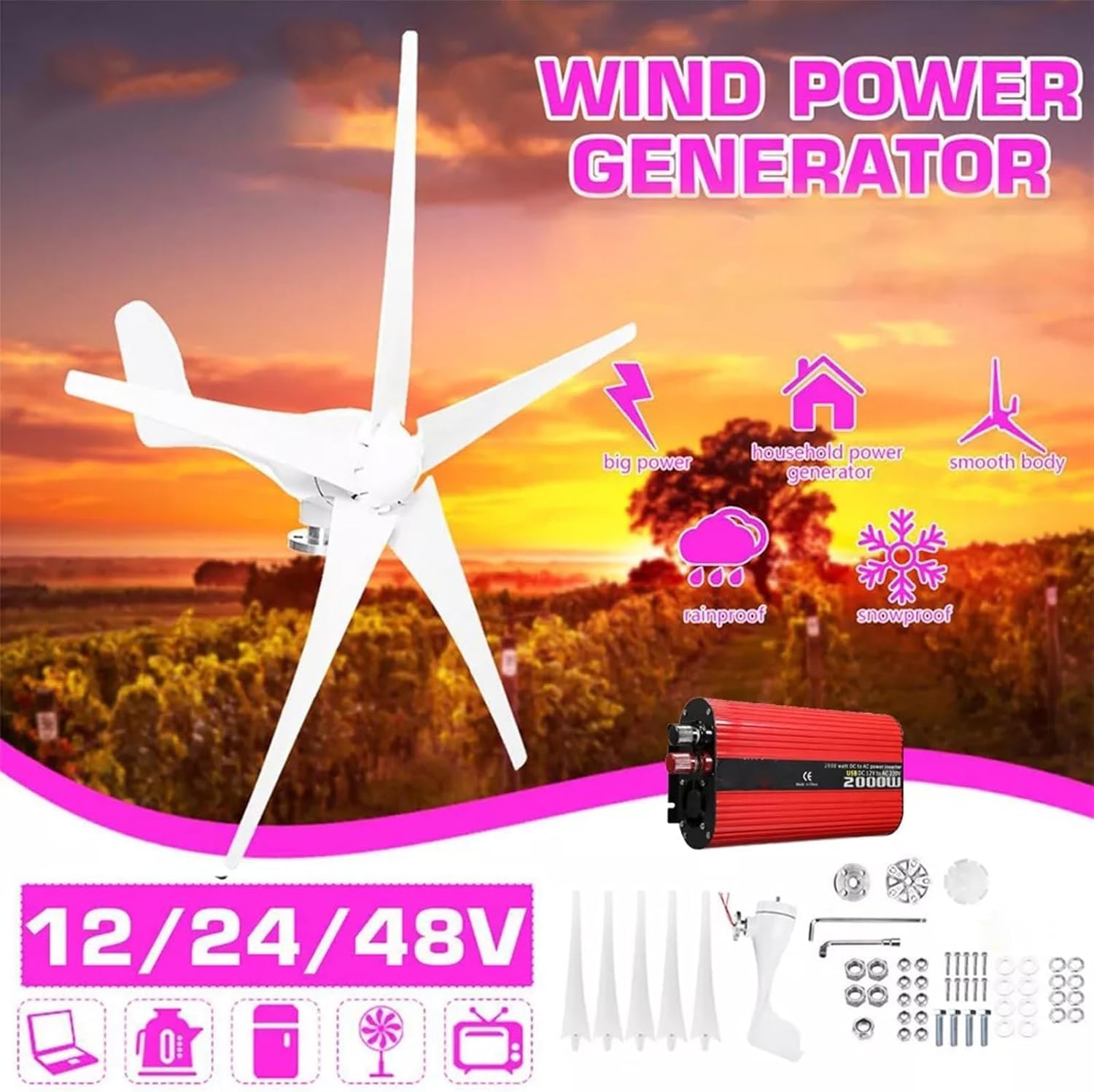 CAJUCA 9000W Wind Turbine Generator Kit Vertical Axis Wind Turbine Generator with Controller and Inverter Free Energy Windmill Solar