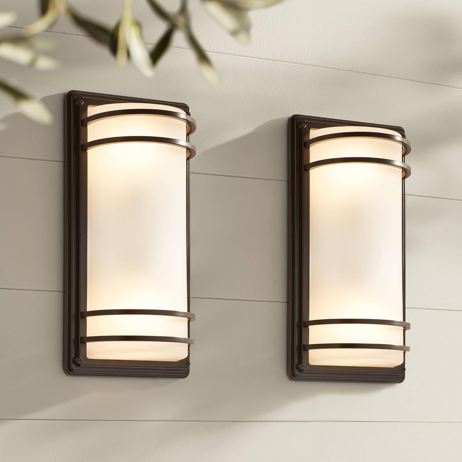John Timberland Habitat Modern Industrial Outdoor Wall Light Fixtures Set of 2 Rubbed Bronze 16