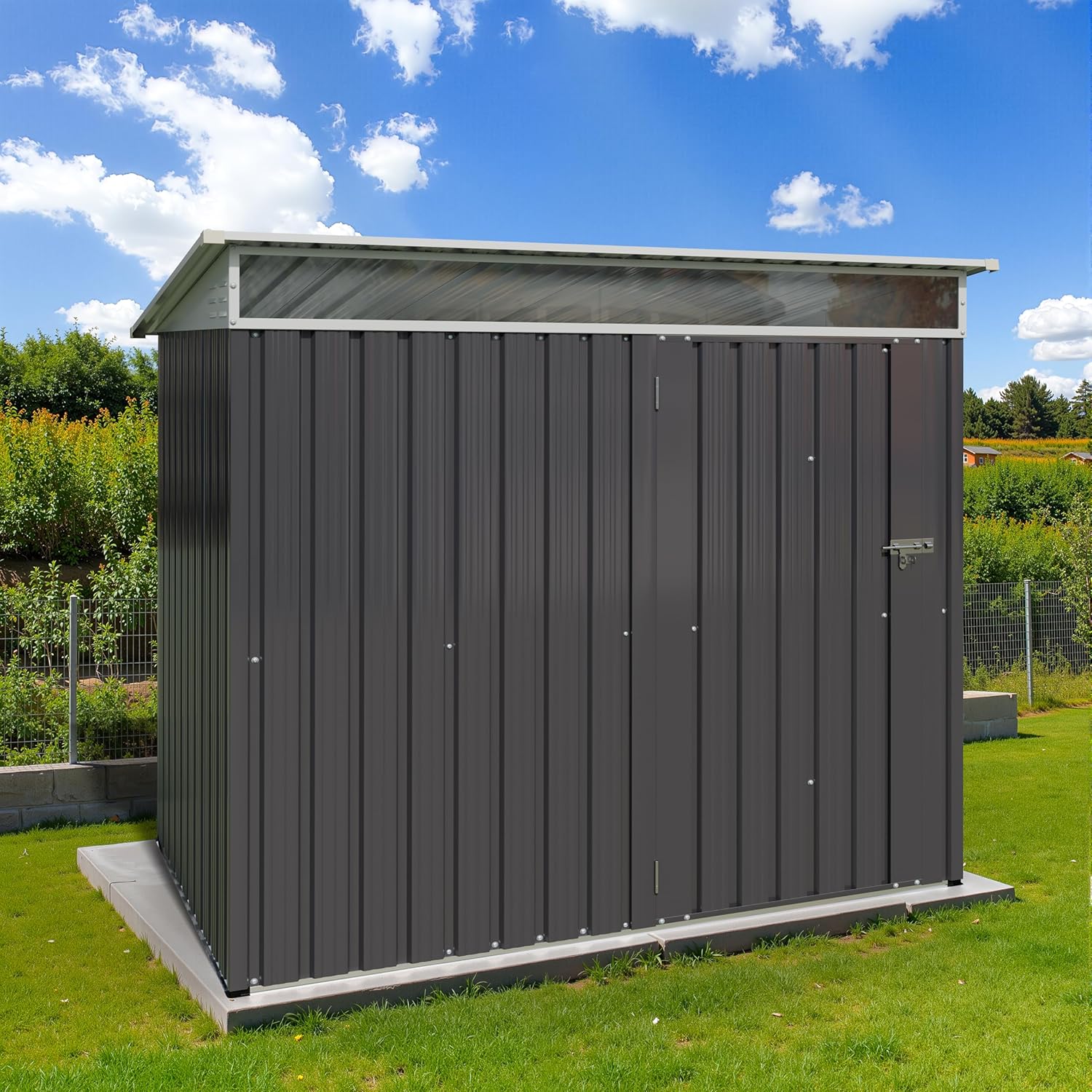 JY QAQA 6x4 FT Metal Outdoor Garden Storage Shed, Waterproof Metal Garden Sheds with Window and Lockable Double Door, Weather Resistant Steel Tool Storage House Shed for Patio, Lawn Dark Gray