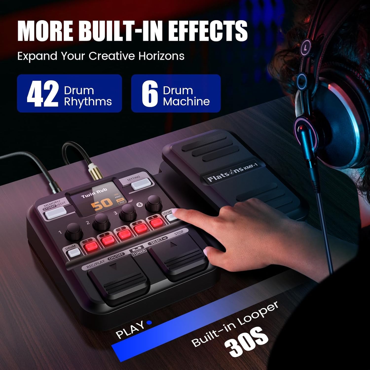 KMF-1 Guitar Pedal, 77 Effects Guitar Multi Effects Pedal with 50 Preset, 42 Drum Rhythm, 18 Amp/Cab, Upgraded Color Screen, Aux In, Guitar Tuner Looper Expression Wah Volume Distortion Pedal