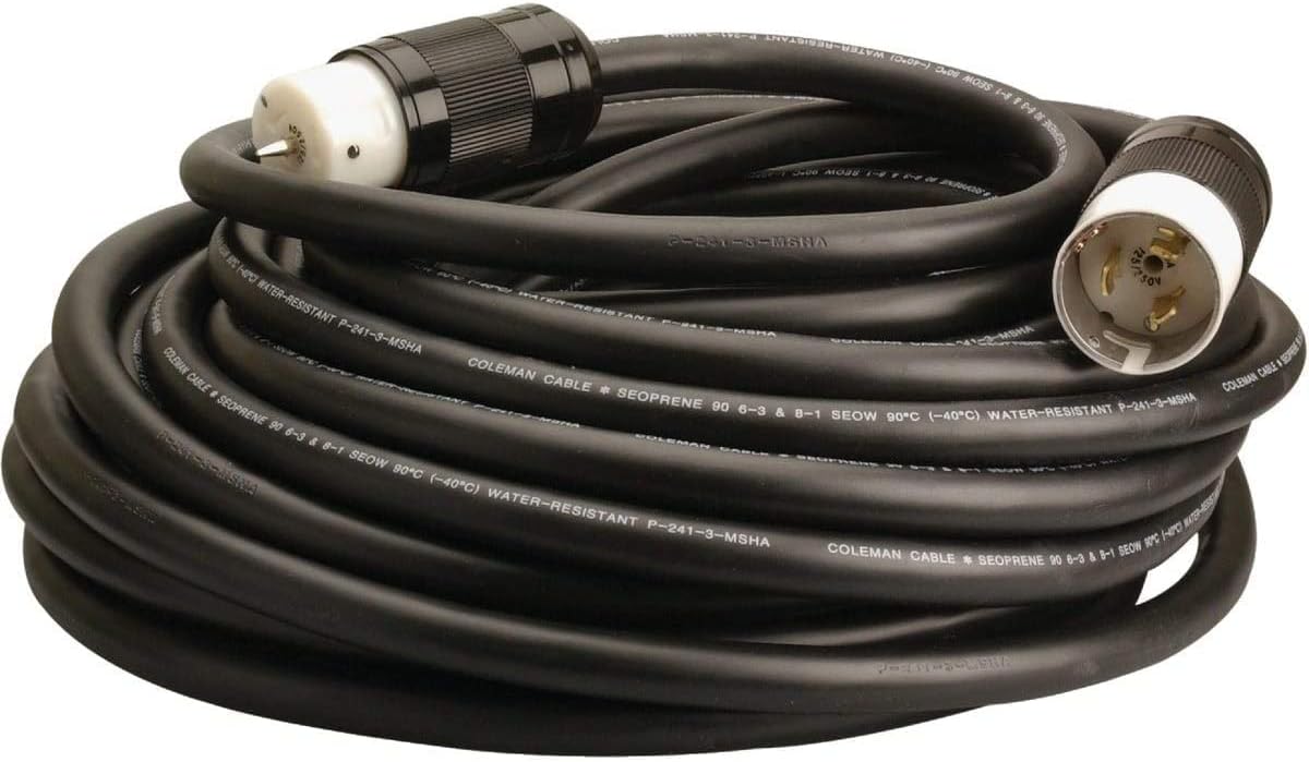 Southwire Generator Extension Cord - 6/3-8/1 SEOW Cable with Hubbell Ends for Temporary Power - Rugged Jacket - 50 Amp Rated - Heavy-Duty Outdoor Use - 50 Foot