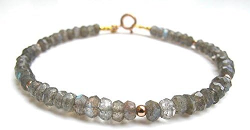 14 k oro rosa massiccio labradorite pietra preziosa naturale perline braccialetto di perline pietra 4 mm