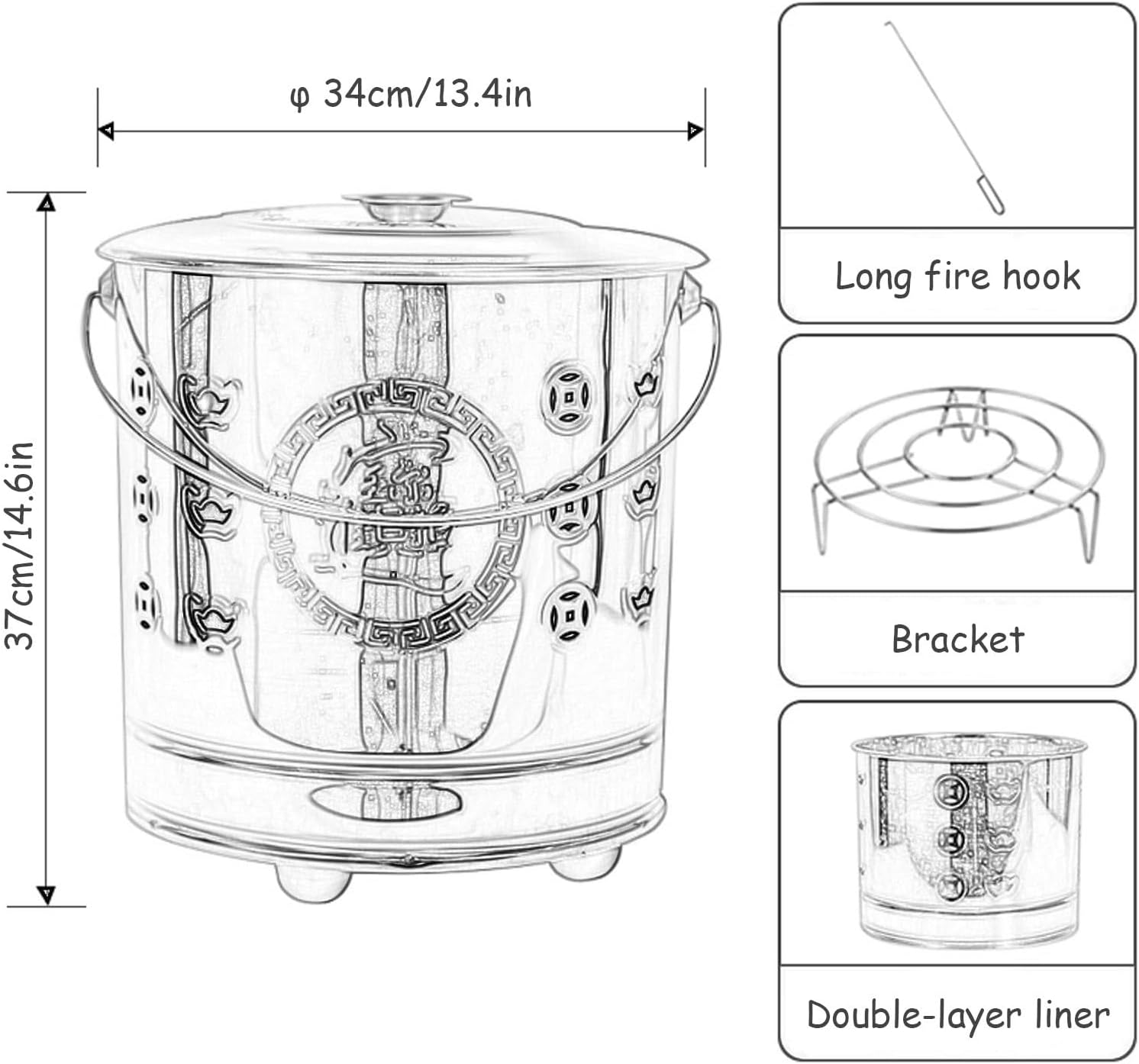 Garden Steel Burn Barrel for Outside, Hollow-Out Portable Incinerator for Leaves, Trash, Documents & Backyard Debris