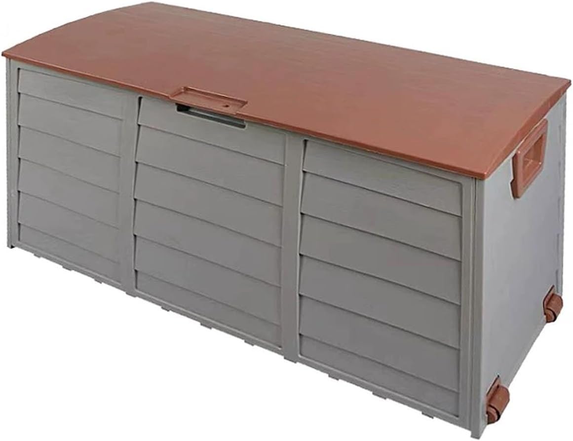Outdoor Storage Box Waterproof Lockable Storage Box With Wheels Patio Storage Box For Package Delivery, Patio Cushions, Gardening Tools(Brown)