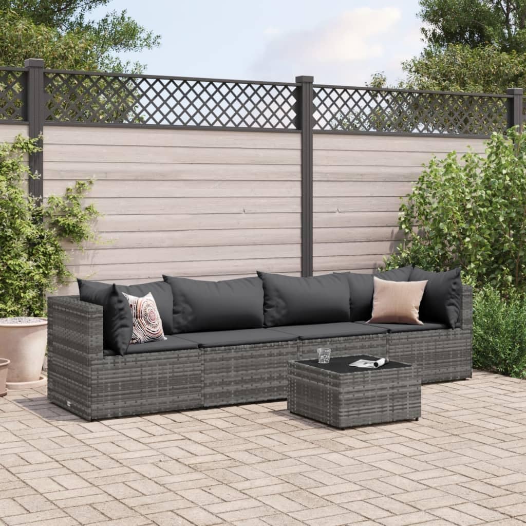 5 Piece Patio Lounge Set with Cushions Gray Poly Rattan,Relaxing Outdoor Lounge Set: Durable PE Rattan with Cushions Patio Furniture, Outdoor Furniture Sets