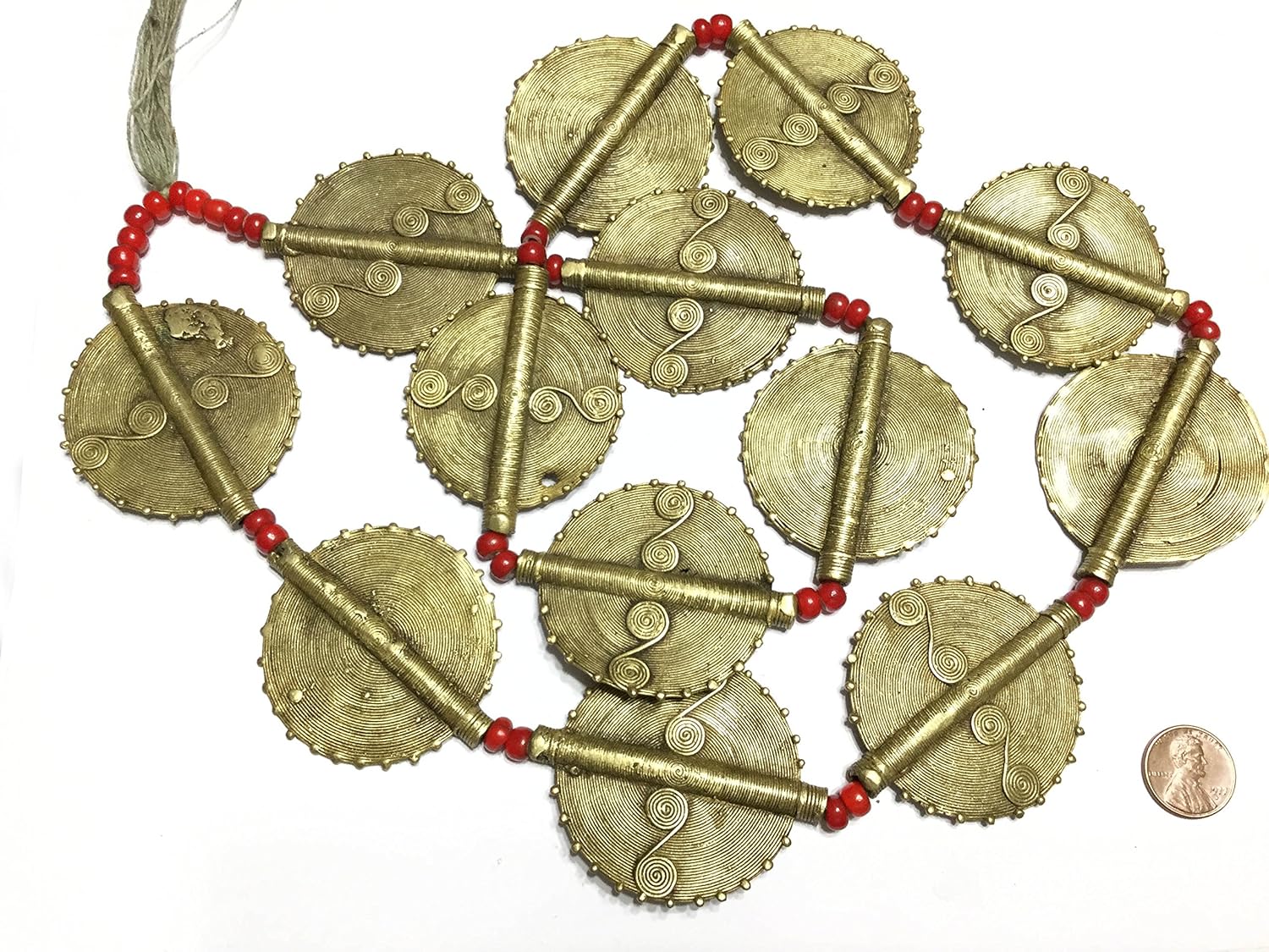 Strand of 13 Baule African Tribe Handmade Brass Trade Beads