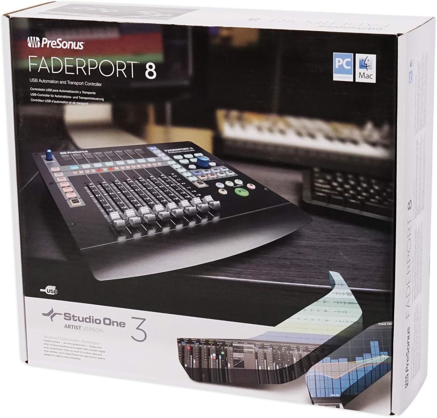 PRESONUS FADERPORT 8 USB 8-Channel Mix Production DAW Controller Mac/PC Bundle with JBL 104SET-BT Pair Active Studio Monitors and Pair Rockville RRS190S Foam Isolation Pads