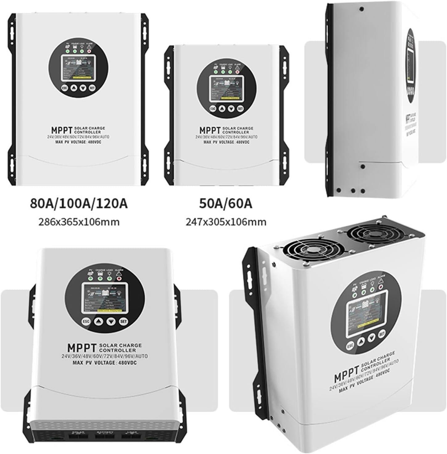 MPPT 60A 120A Display Solar Charge Controller Automatic 24V 48V 60V 72V 96VDC Solar Panel for RV, Solar Power System(with WiFi,480VDC 120A)