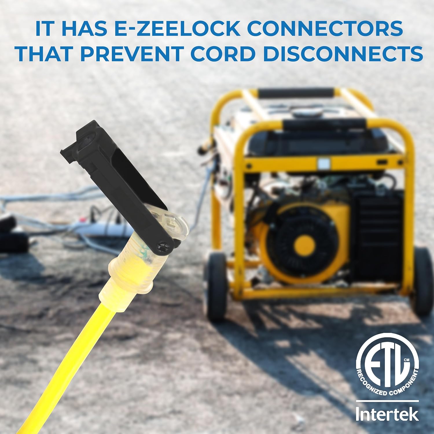 OHLECTRIC 2 Feet Yellow Extension Cords with Lighted End – Lighted Generator W Adopters with E-Zee Lock Connectors - Converts Single L14-30 Plug into Three 5-20 receptacles