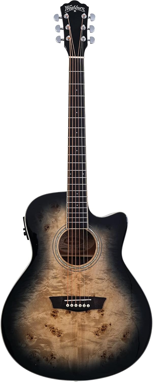 Washburn Deep Forest Burl ACE Acoustic Electric Guitar, Black Fade (DFBACEB)
