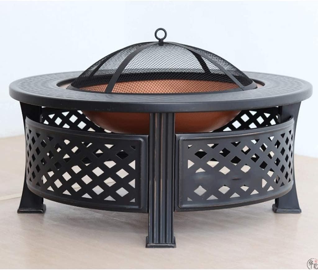 Fire pits with Barbecue Net Outdoor Fire Pit with Log Grate Metal Firepit Patio Stove Wood Burning BBQ Grill Fire Pits Bowl, Poker Fire Pit