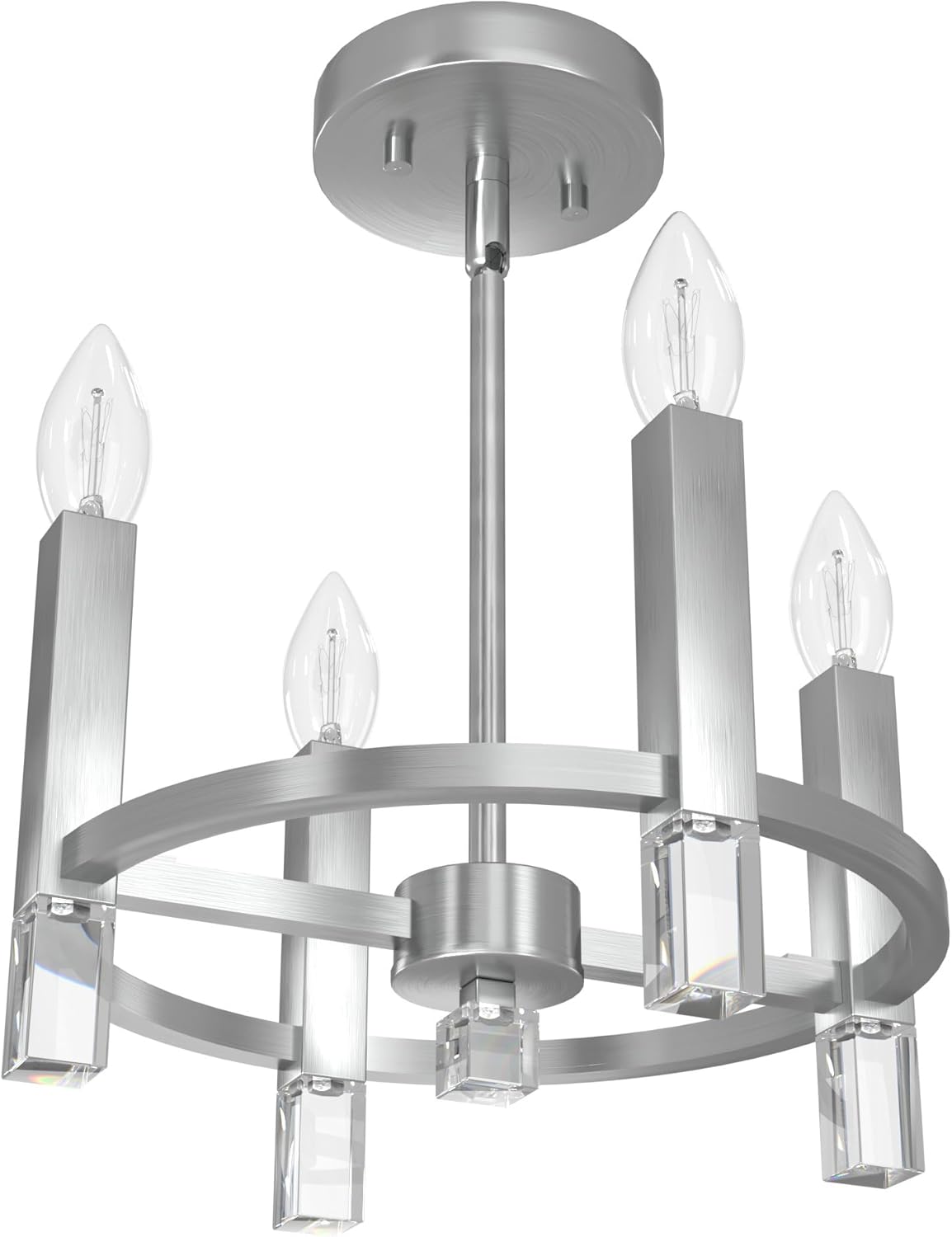 Hunter - Sunjai 4-light Brushed Nickel, Medium Size Flush Mount Light, Dimmable, Formal Style, for Bedrooms, Kitchens, Foyers, Bathrooms - 19524