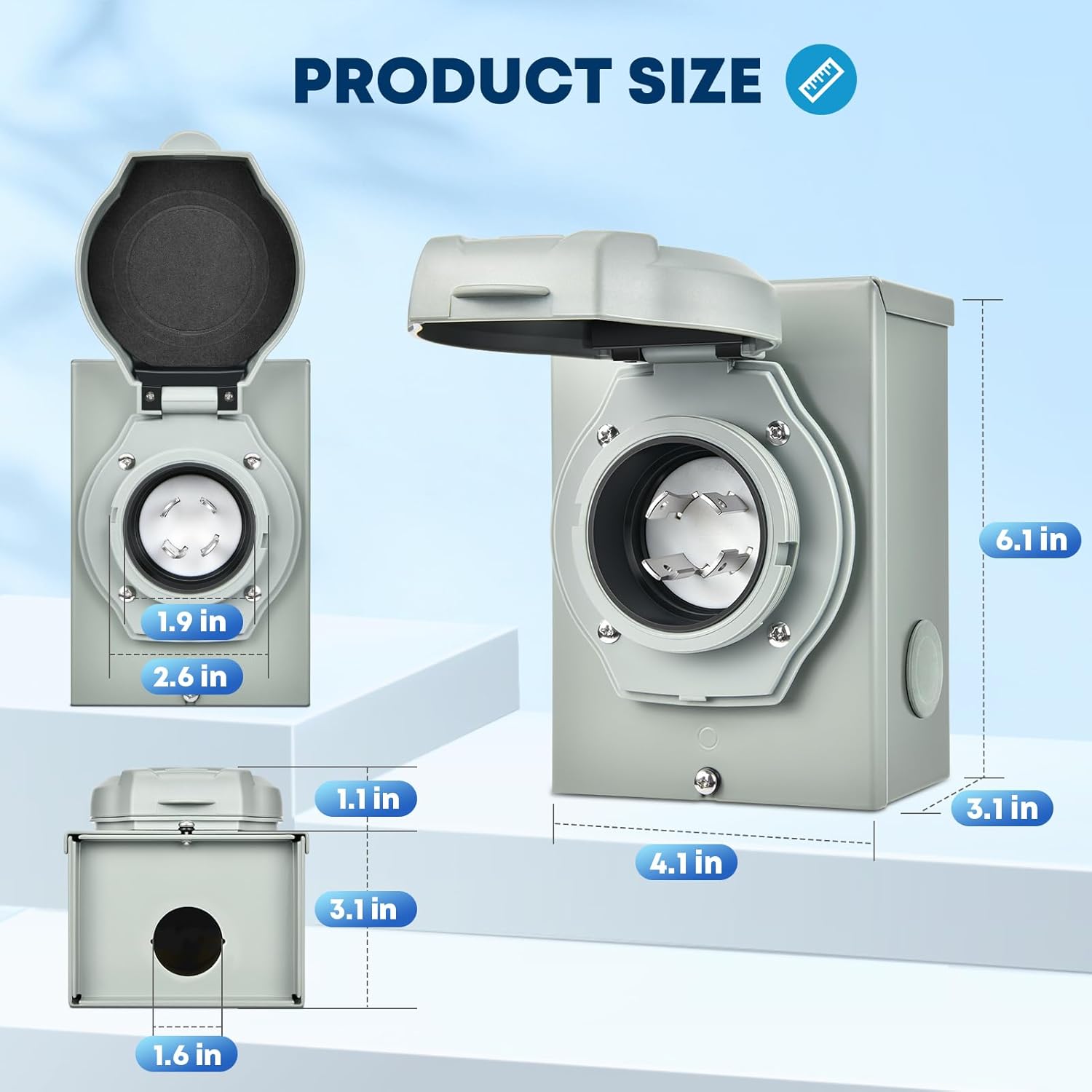 30 Amp Generator Extension Cord 40 FT + 30 Amp Generator Power Inlet Box