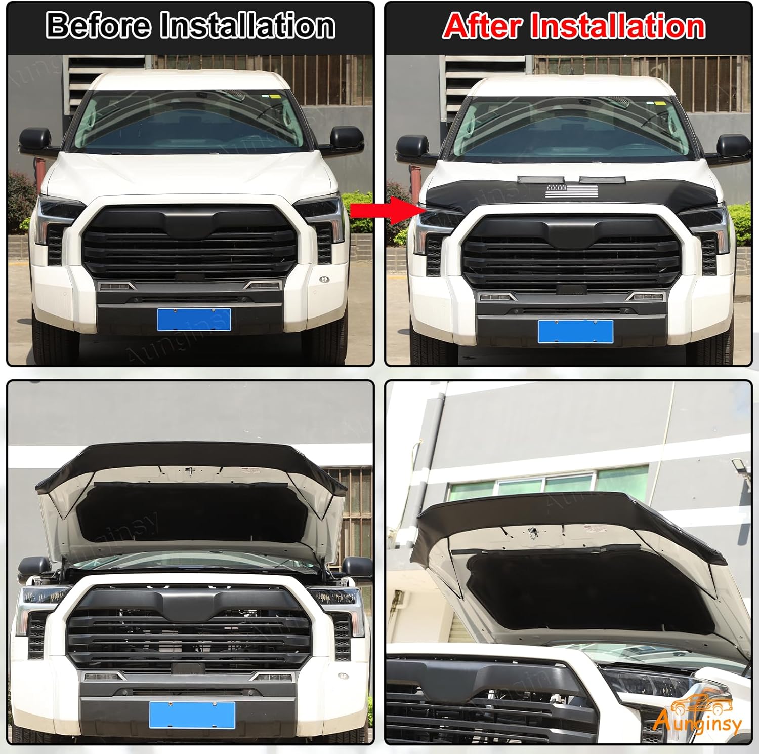 Aunginsy Car Hood Protector Bra Compatible with Toyota Tundra/Sequoia 2022-2024 2025 Front Hood Cover Leather Protector Cover Half Hood Bonnet Bra Front Car Cover Mask Hood Shield Exterior Accessories