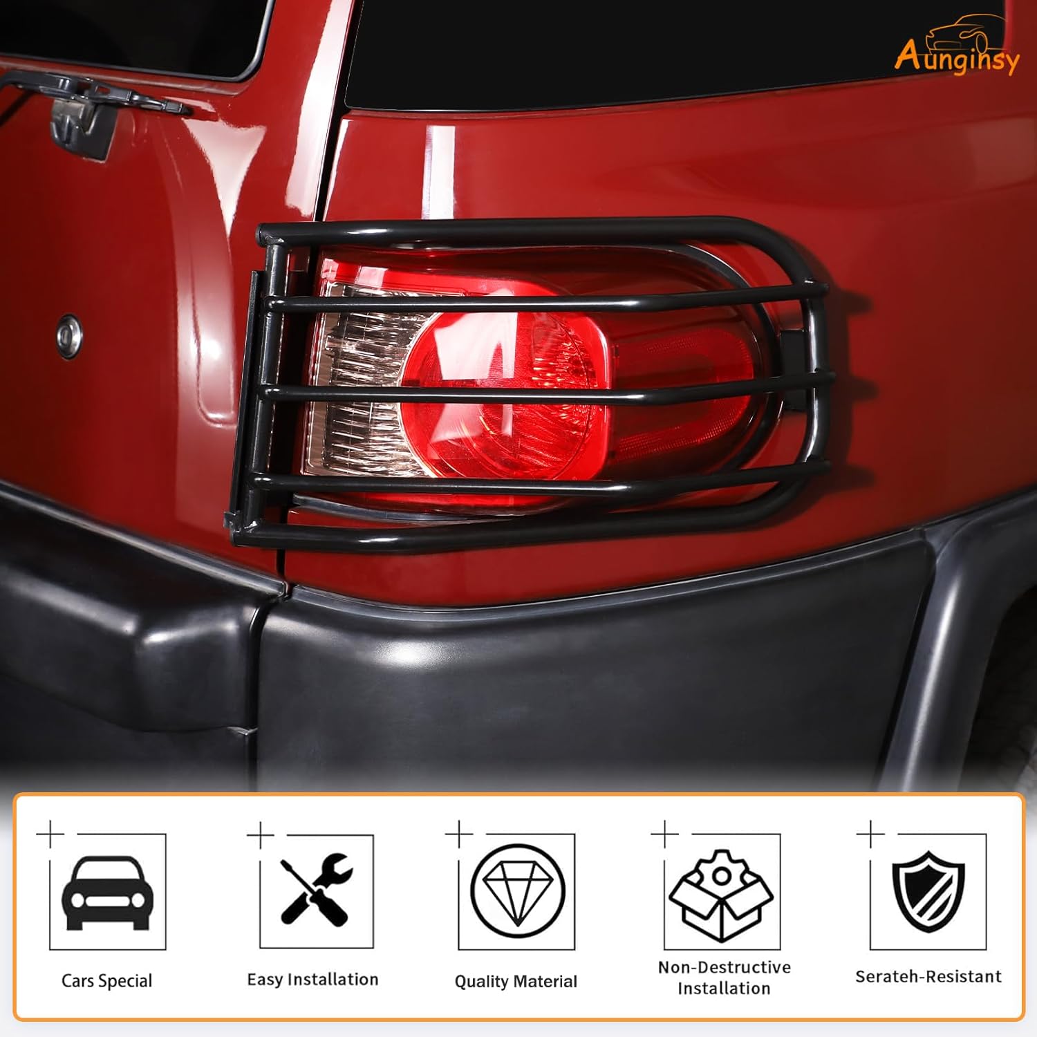 Aunginsy Rear Taillight Guard Cover Compatible with Toyota FJ Cruiser 2007-2021, Car Back Taillight Lamp Grilles Guard Protector Net Frame, Rear Headlight Trim Cover Carbon Steel Exterior Accessories