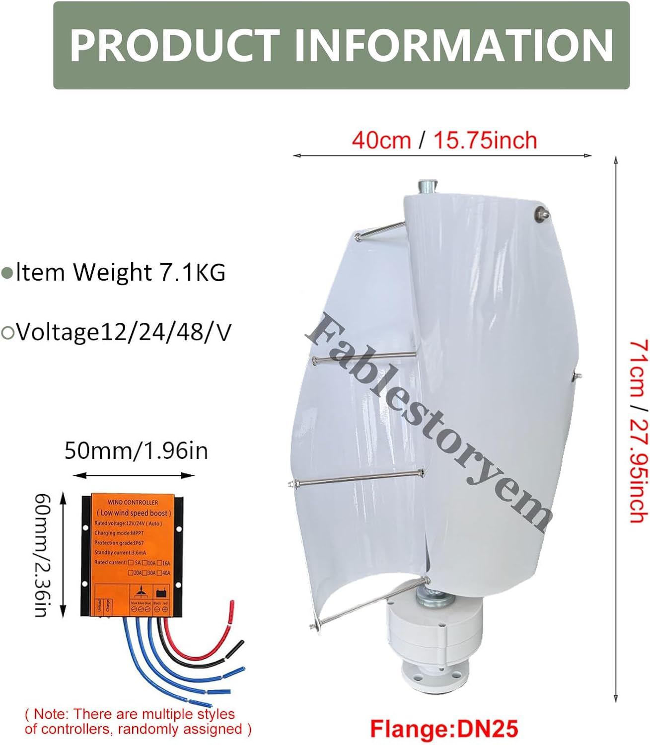 12000W Wind Turbine Generator Kit, 12V 24V 48V Helical Magnetic Levitation Shaft Vertical Wind Turbine, with MPPT Controller, for Hybrid Wind Solar System,E-12V