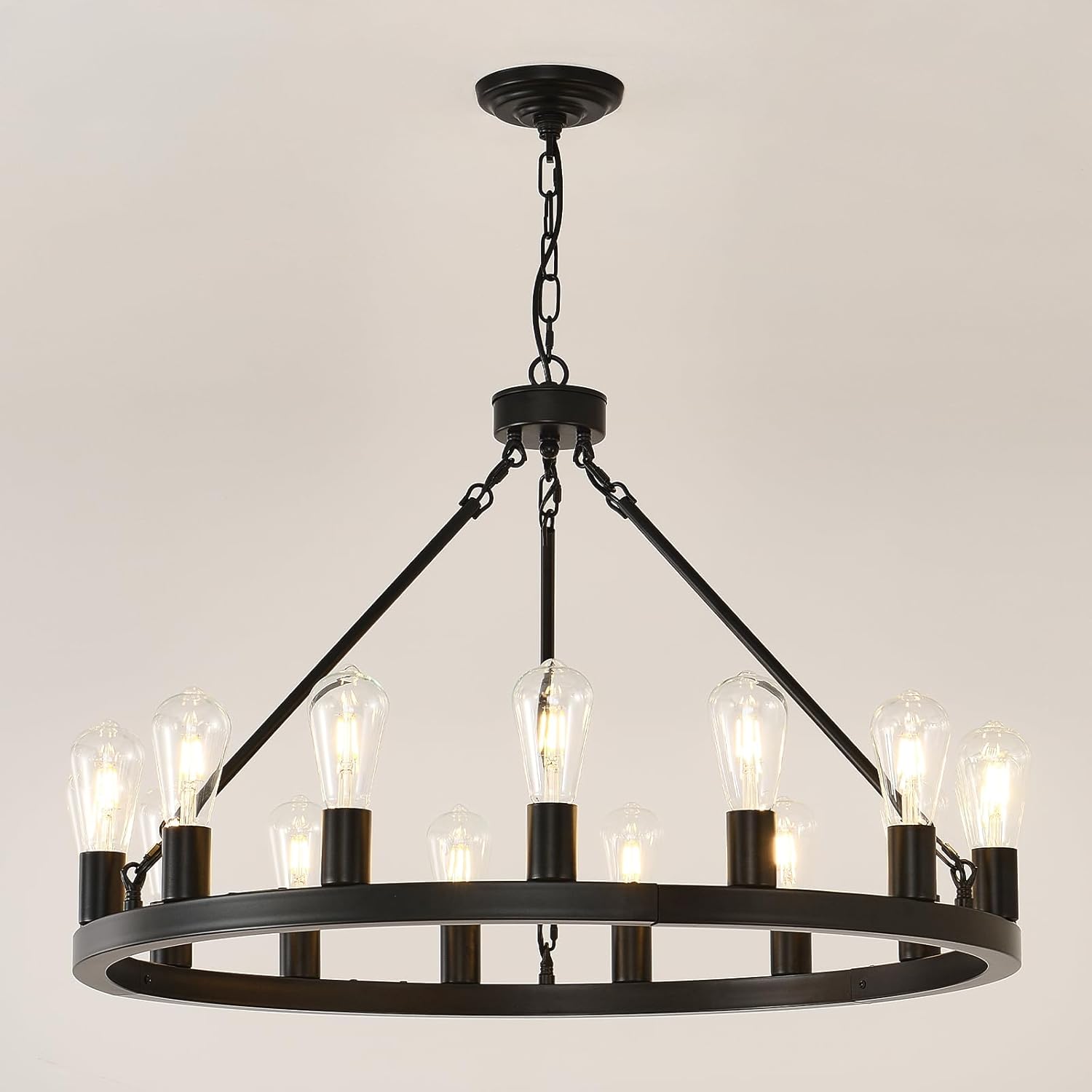 NILSE 15-Light Black Wagon Wheel Chandelier, 32