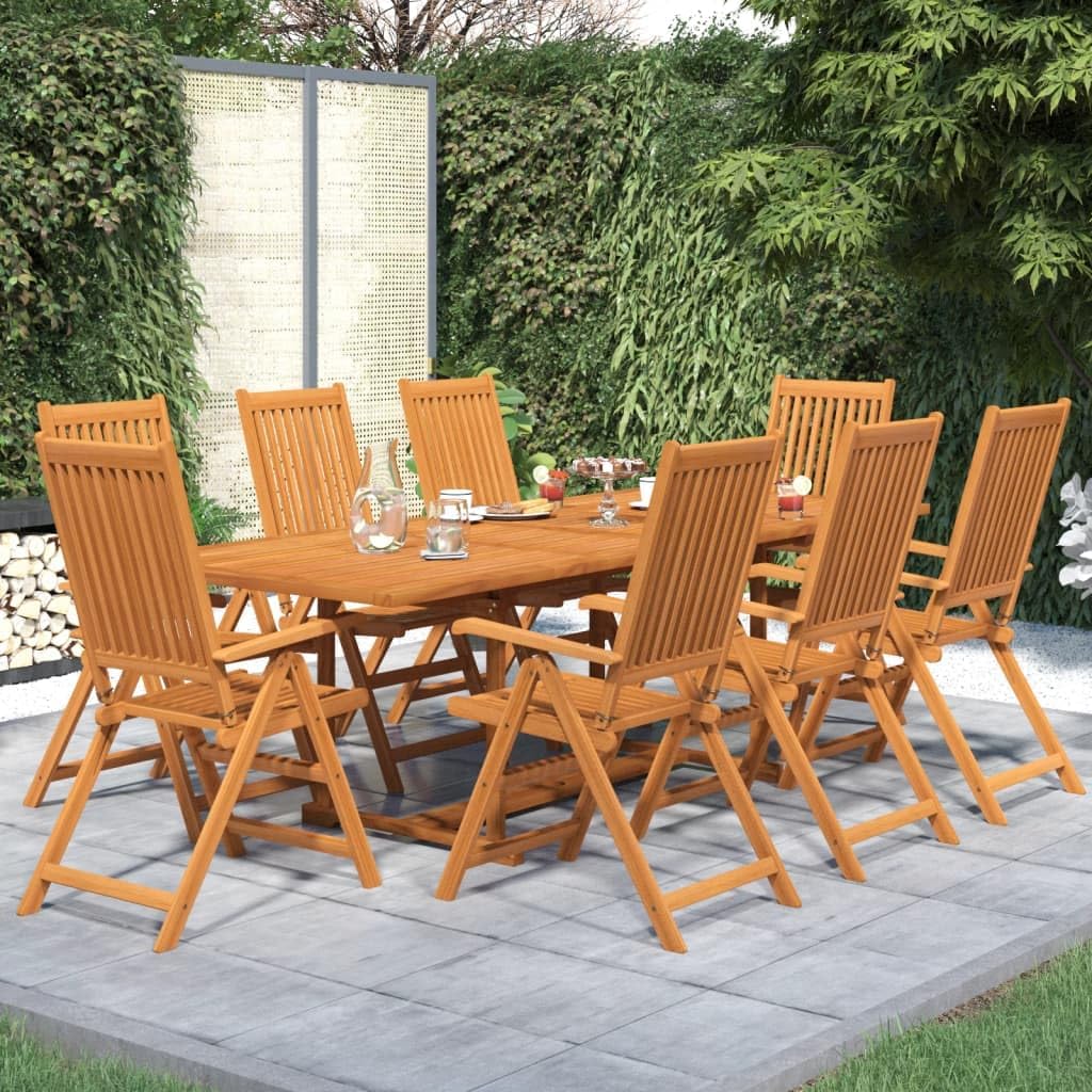 9 Piece Patio Dining Set Solid Wood Acacia,Premium Acacia Wood Garden Dining Set with Extendable Table and Adjustable, Foldable Chairs Furniture Sets for Patio, Lawn & Garden