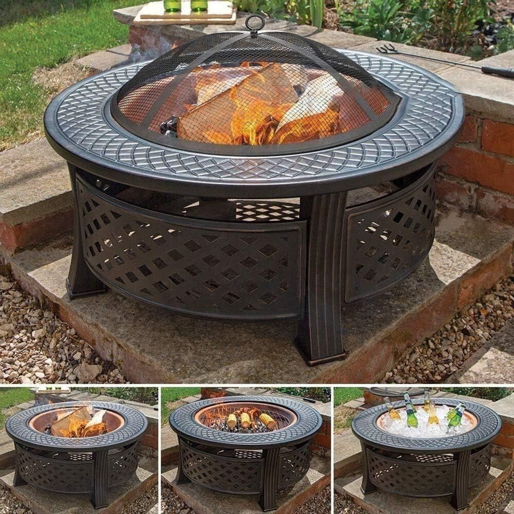 Fire Pits Outdoor Wood Burning Round Metal Firepit, Wood Burning Pit - Includes Spark Screen - Great for Outdoor and Patio with Cover BBQ Cooking for Outside Camping Backyar