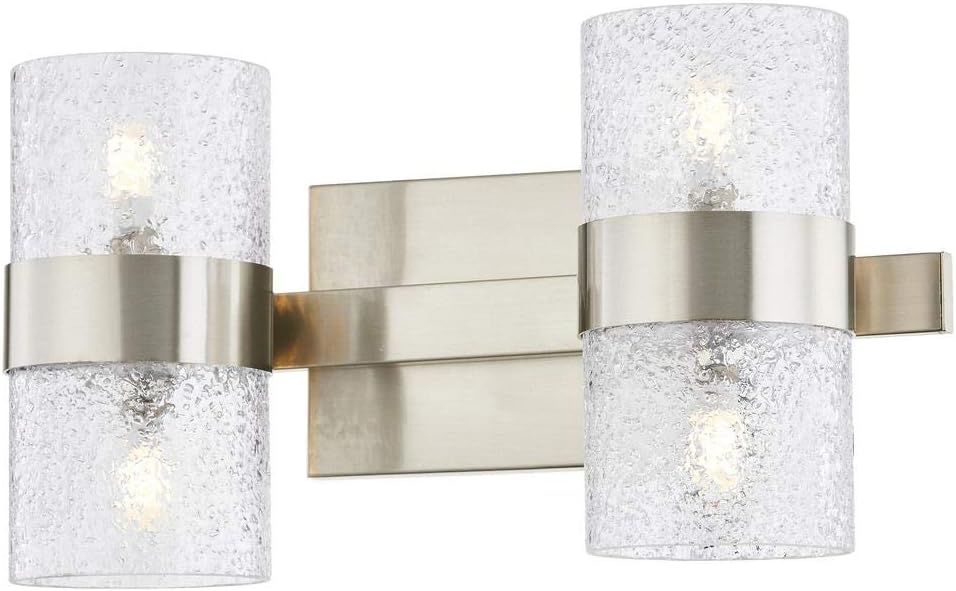 Zeal 2-Light Satin Nickel Bathroom Light with Water Glass