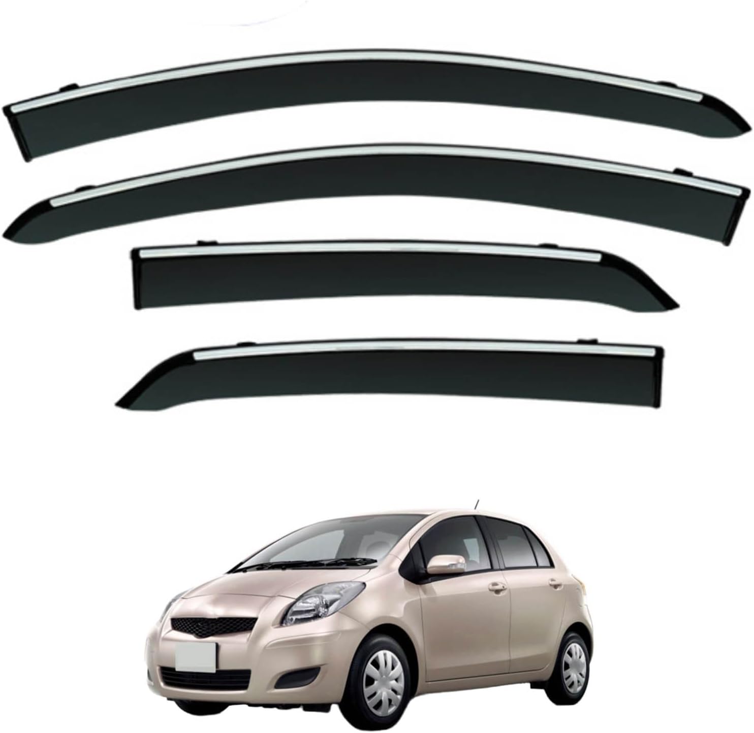 Window Deflectors for Toyota Vitz MK2-XP90 2006-2009, Sun Rain Guard Window Visors Vent Shades with Bright Stripes Car Accessories