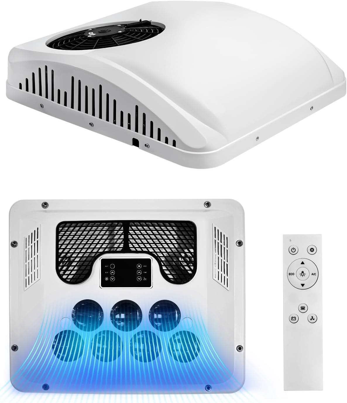 12V DC RV Roof Air Conditioner, 12 Volt Cooling and Heater Systems AC Unit Fits for RVs, Vans, Semi Truck, Cranes, Car Air Conditioner for Room up to 100 Sq. Ft.