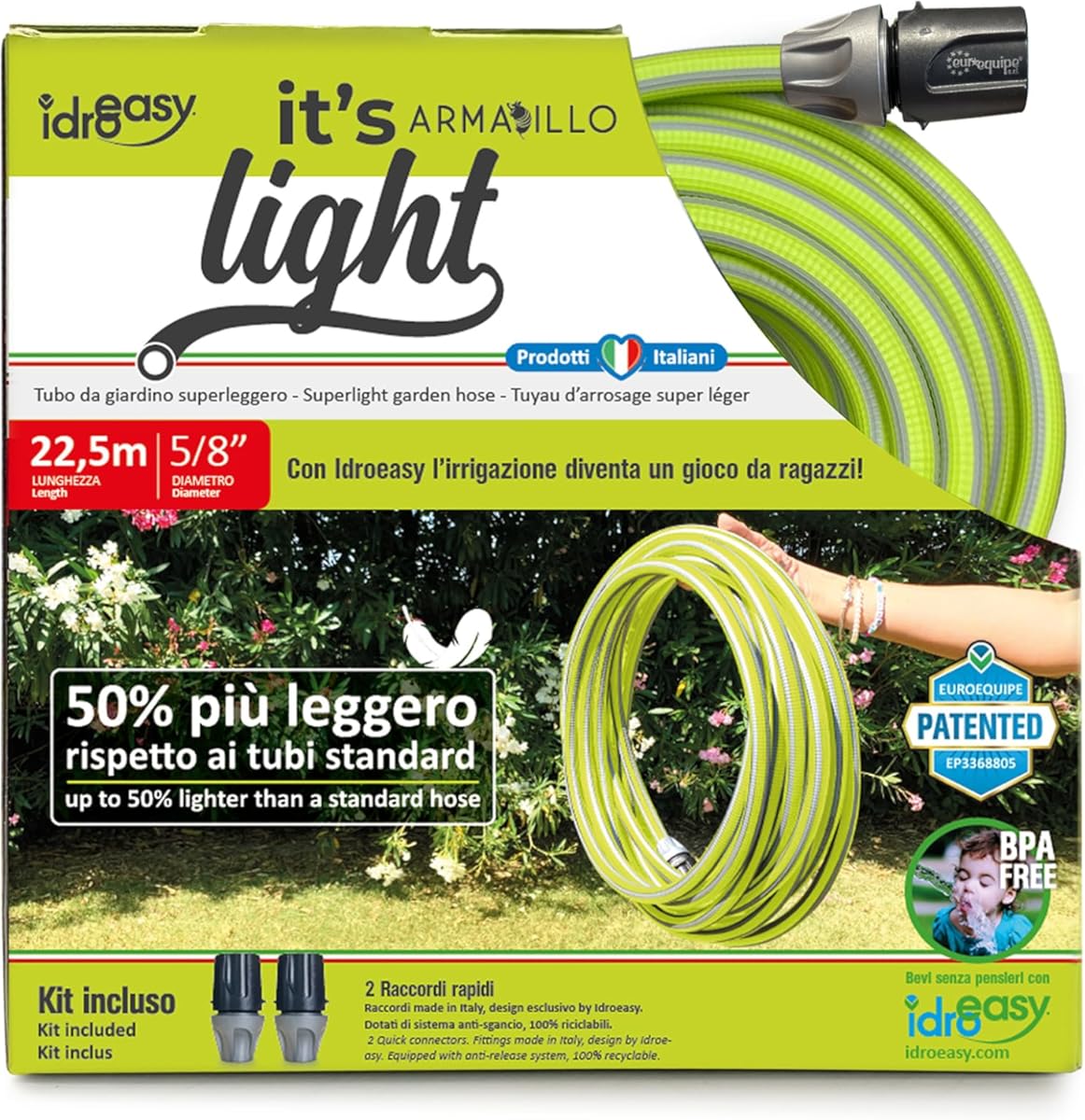 Idroeasy Sandokan 2859 75FT Superlight Garden Hose, Lime Green