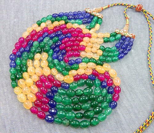 5 Strand Necklace 4x6-9x11 MM Smooth sapphite Quartz Beads Multi Sapphire Oval Beaded Necklace 17 INCH