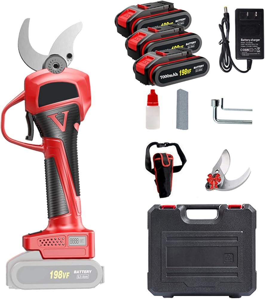 Electric Pruning Shears, Cordless Pruner Scissors, Battery Powered Branch Cutter Secateurs with LCD Power Display, 40mm (1.5″) Cutting Diameter, Rechargeable Lithium Battery with Indicator