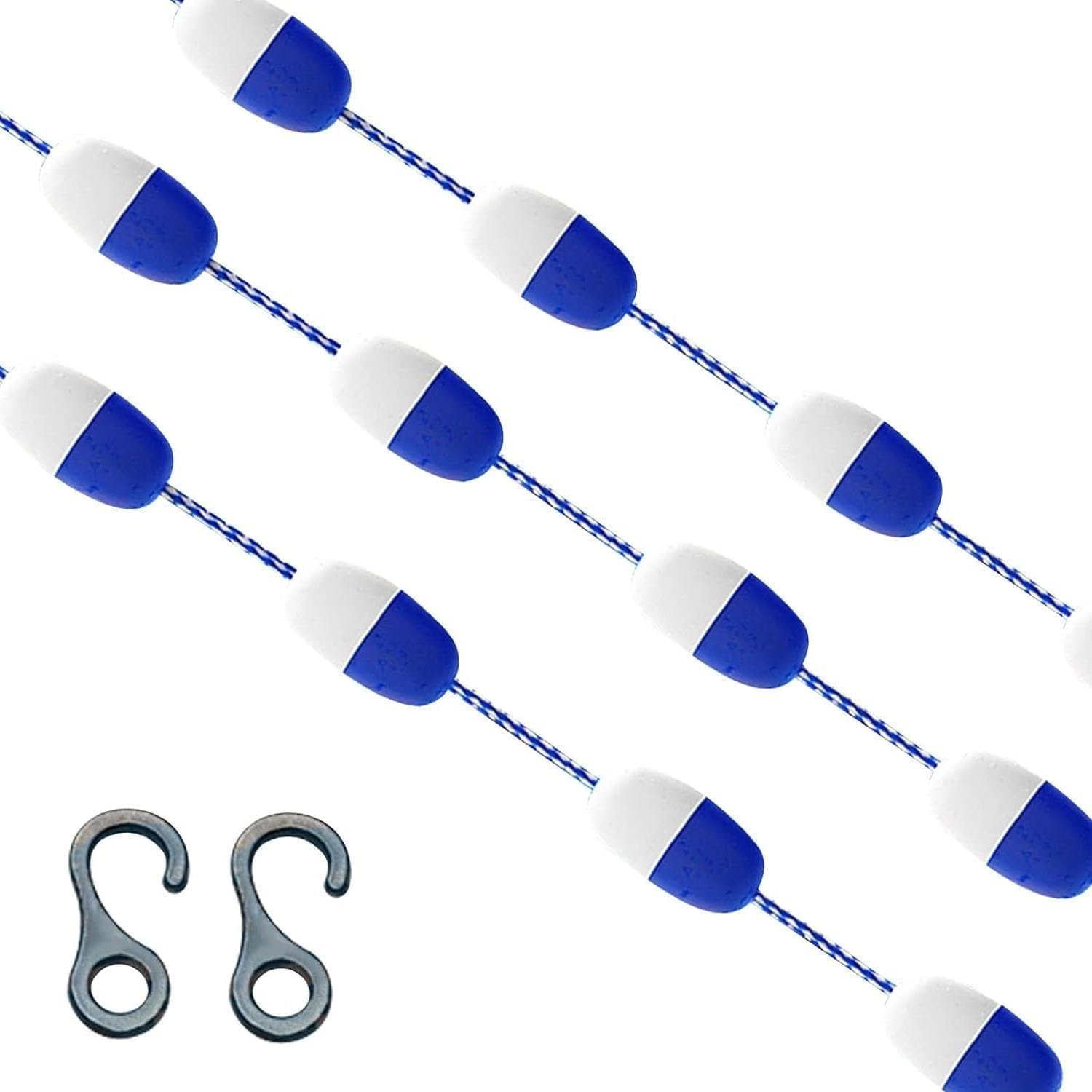 Visibility Swimming Lane Lines Pool Safety Rope,8ft 32ft 66ft 110ft 150ft 200ft High Blue White Pool Buoy Kit with 2 Hooks for Swim Club Shallow Deep Water(28ft/8.53m)