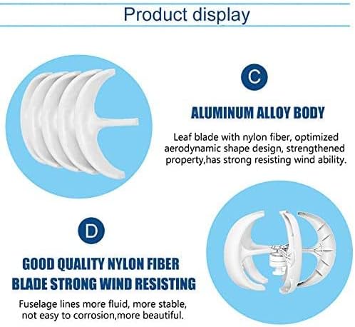 8000W White Turbine Wind Turbine Generator Kit, 12V/24V/48V 5 Blades Lantern Vertical Axis Wind Turbine Generator with Controller