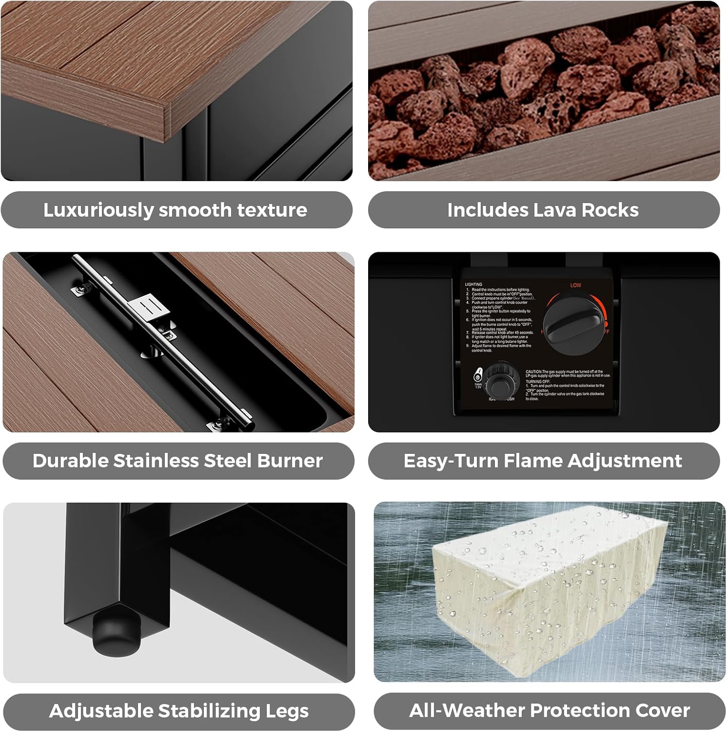 4 Seats Outdoor Patio Sofa Set with 42 Inch Gas Fire Pit Table 50000 BTU Propane Firepit for Deck Garden Backyard Balcony