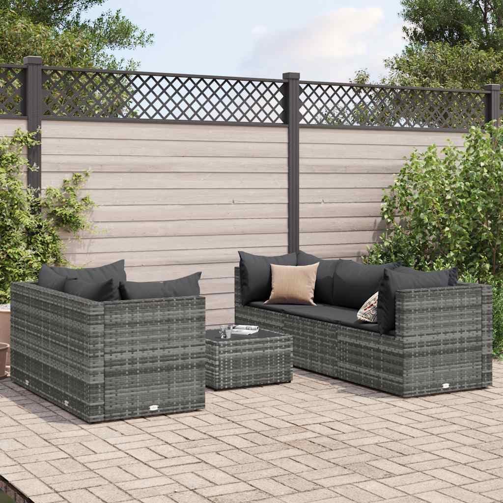 Patio Set 6 Piece Patio Lounge Set with Cushions Gray Poly Rattan