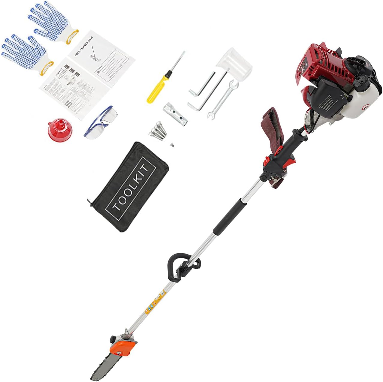 37.7CC Gas Powered Pole Saw 4 Strokes Engine, 59 inch Adjustable Extension Pole Chainsaw for Tree Trimming, Pruning, Lightweight Design,Professional Landscaping Tool