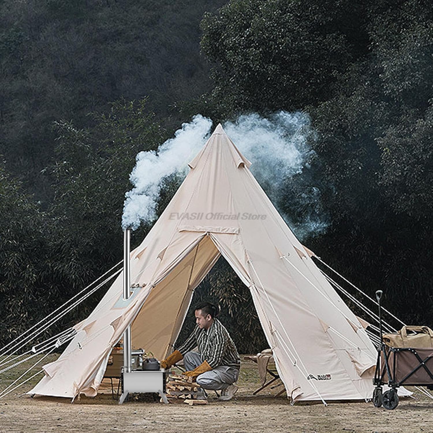 Outdoor Fireplaces Portable Wood Foldable Camping Stove Outdoor with Gloves Collapsible Tent for Backpack Fishing Heating Fire Pits