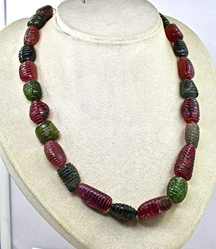 Natural Multi Color TOURMALINE CARVED CABOCHON Beads Necklace 20 INCHES 30 MM TO 17 MM